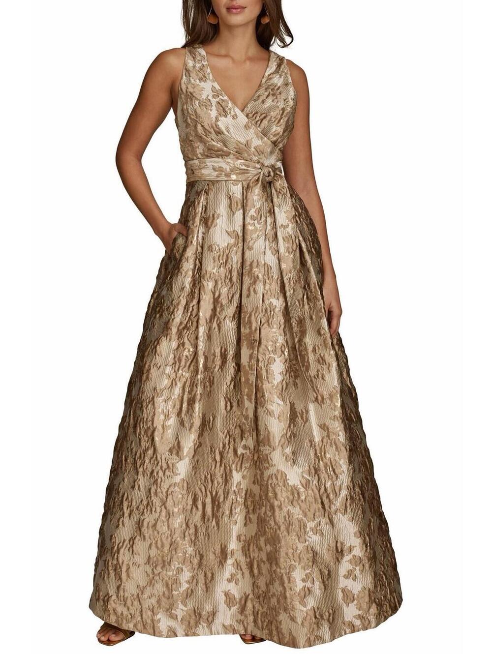 New Donna Karan New York Metallic Jacquard Ballgown In Copper Sz 8 $389